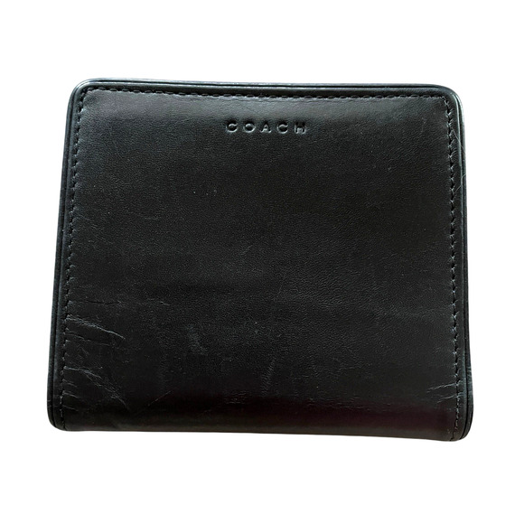 COACH Small Soft Black Leather Bi Fold Silver Coin Purse Wallet Cards Bills VTG - Picture 9 of 9